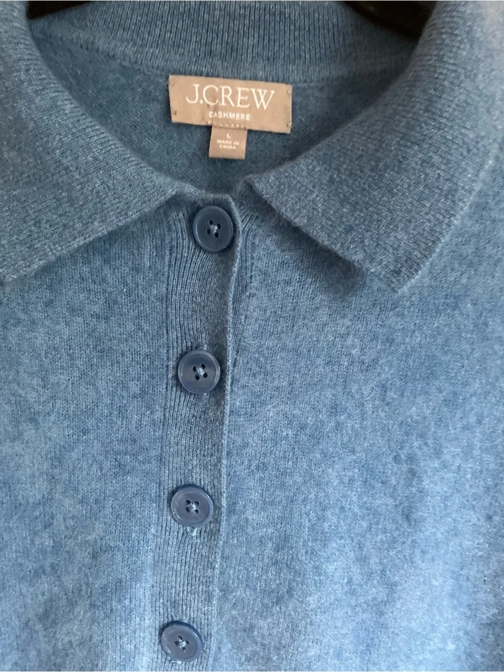 J. Crew Blue Cashmere Polo Cardigan